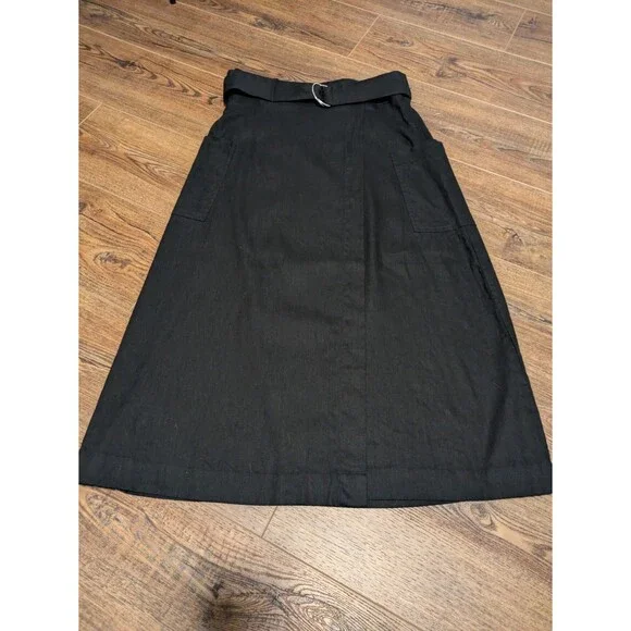 Modern Citizen Women's Devon Belted Wrap Linen Skirt DP5 Black Medium - Picture 5 of 6
